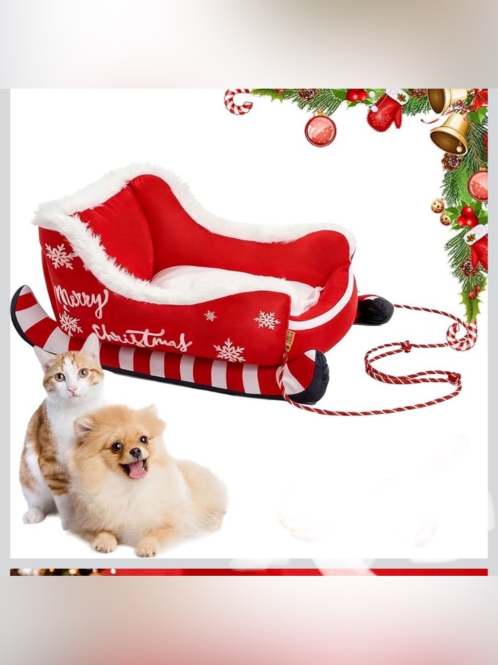 NWOT 2026 New Festive Plush Christmas Sleigh Cozy Dog Bed, Plush Cozy Dog Bed-S